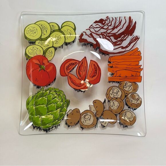 ELAINE Signed Mid Century Modern Colorful Vegetable Design Square Platter - Picture 5 of 6
